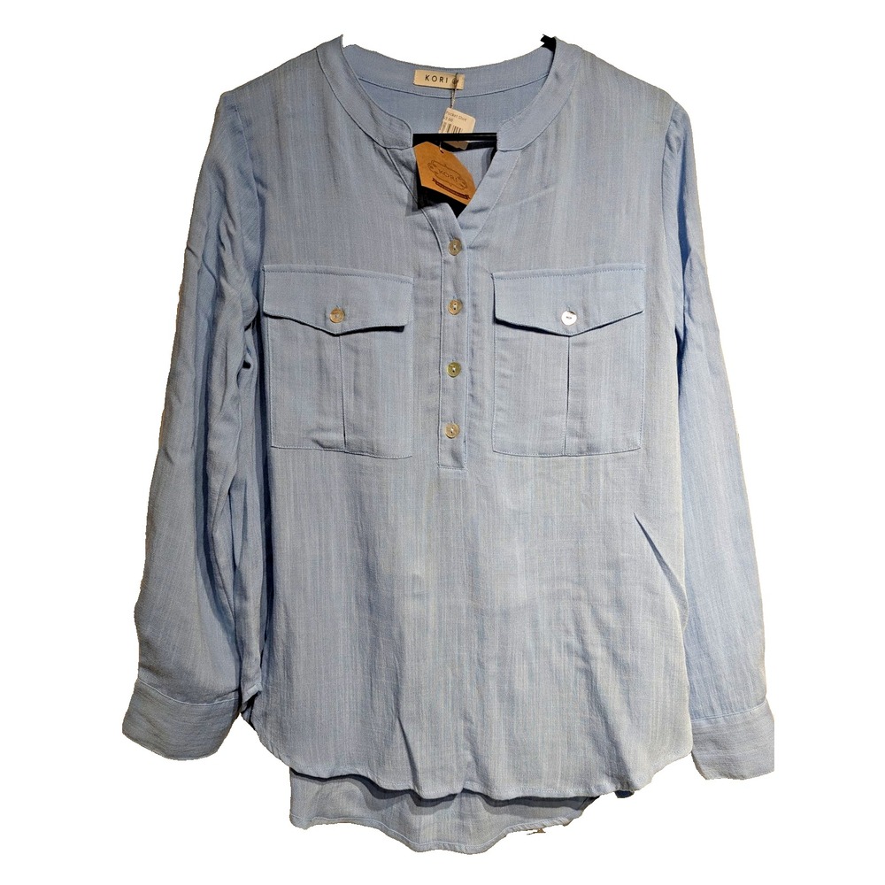 Kori Shirt‎ Womens S Blue Long Sleeve Two Pocket Lightweight Blouse Top NWT